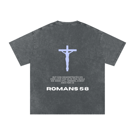Romans 5:8 Snow Washed Oversized Cotton T-Shirt