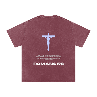 Romans 5:8 Snow Washed Oversized Cotton T-Shirt