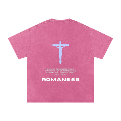 Romans 5:8 Snow Washed Oversized Cotton T-Shirt