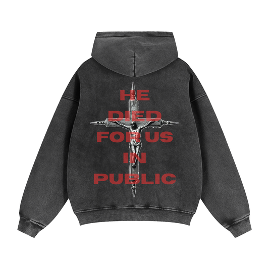"He Died For Us In Public" Zip-Through Boxy Fleece Hoodie