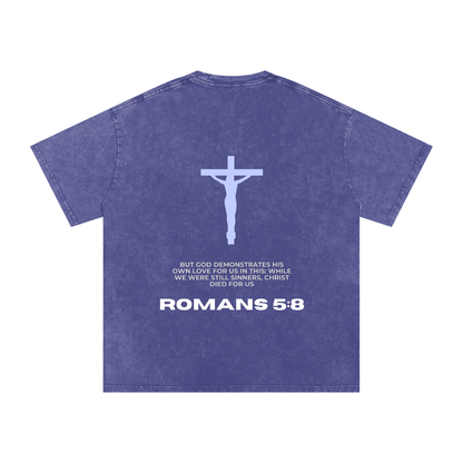 Romans 5:8 Snow Washed Oversized Cotton T-Shirt