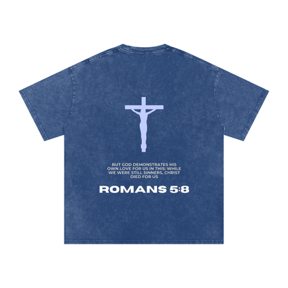 Romans 5:8 Snow Washed Oversized Cotton T-Shirt