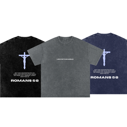 Romans 5:8 Snow Washed Oversized Cotton T-Shirt
