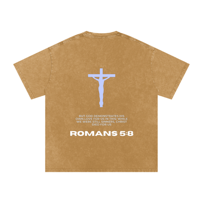Romans 5:8 Snow Washed Oversized Cotton T-Shirt
