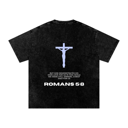 Romans 5:8 Snow Washed Oversized Cotton T-Shirt