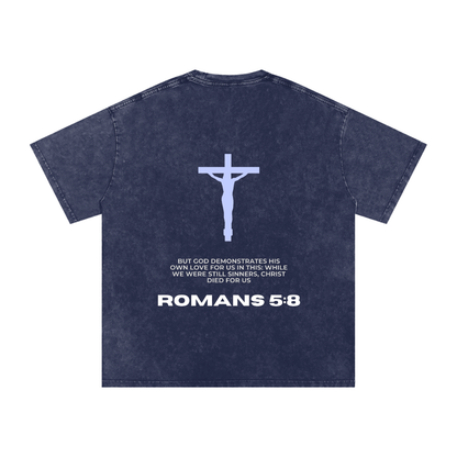 Romans 5:8 Snow Washed Oversized Cotton T-Shirt