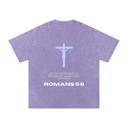Romans 5:8 Snow Washed Oversized Cotton T-Shirt